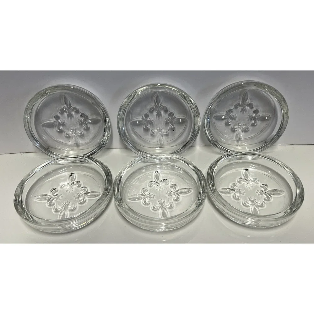 Vintage Princess House Clear Glass Fleur-de-lis Coaster Set Of 6